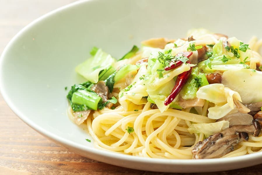 きのこと緑野菜のペペロンチーノ